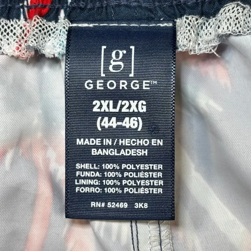 George Palm Trees Swim Trunks Size 2XL (44-46) Men`s Blue Red Beach Shorts